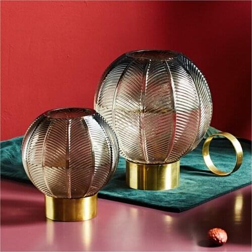 Nordic Spherical Leaf Vein Pattern Glass Vase Indoor Hydroponic Round Ball Shape Bottle Living Room Floral Organ Arrangement L