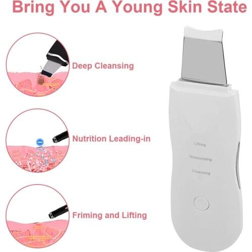 Ultrasonic Skin Scrubber Vibration Face Spatula Blackhead Remover Facial Scrubber Shovel Clean Cavitation Peeling Facial Lifting