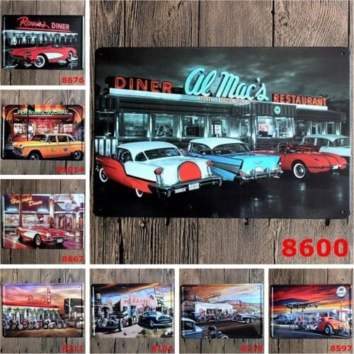 Diner & Restaurant Vintage Metal Signs Retro Car Motorcycle Truck Parking for Bar Decoration Kitchen Personalized Metal Poster