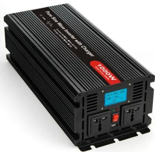 Top-Quality Pure Sine Wave DC 12V/24V to AC 110V/220V 1000W Peak 2000 Watt Power Inverter with Charger UPS LCD Display