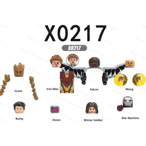 X0217 8pcs/set Groot Falcon Vision Winter Soldier Assemble Building Blocks Bricks Superhero Model Figures Toys Children Gifts