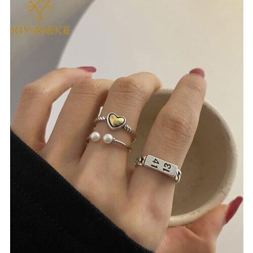 XIYANIKE 925 Sterling Silver Korean INS Love Heart Digital Pearl Open Ring Female Light Luxury Unique Design Fashion Jewelry