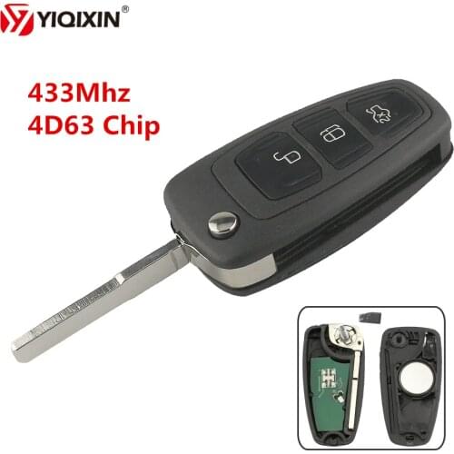 YIQIXIN 3 Buttons Flip Folding Remote Car Key For Ford Fawkes 3 For Focus Mk1 Fiesta 2013 433Mhz With 4D63 Chip HU101 Blade ASK