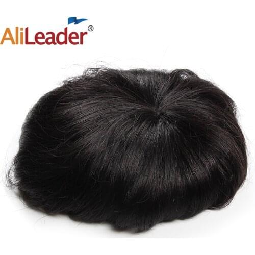 Alileader Hair Closure For MenS Hair Pieces Natural Black Color 100% Thin Hair Pieces MenS Pieces Cheaper Hair Prosthesis