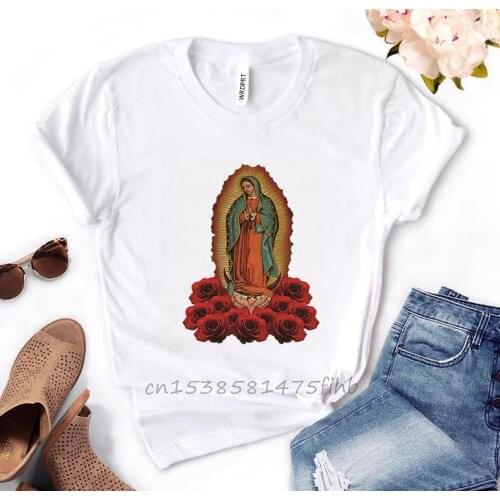 Virgen De Guadalupe Virgin Mary Print Women Tshirt Cotton T Shirt Gift For Lady Girl Woman T-Shirts Graphic Top Tee Customize