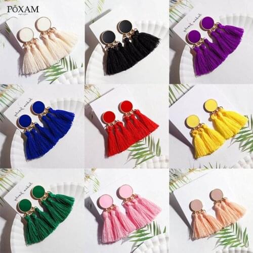 Vingate Ethnic Round Tassel Earrings For Women Boho Yellow Red Black Silk Fabric Fringe Female Drop Earring 2019 Fashion Jewelry
