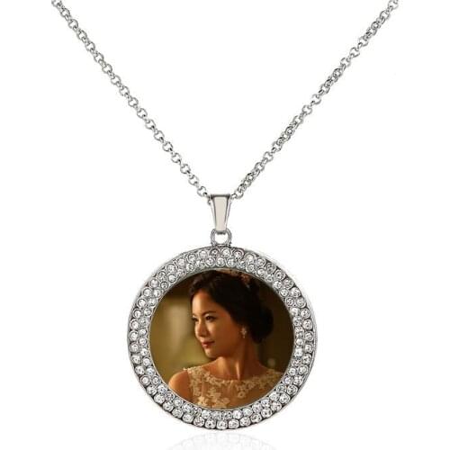 Sublimation blank necklaces pendants with drill high quality necklace pendant women hot transfer printing consumable 15pcs/lot