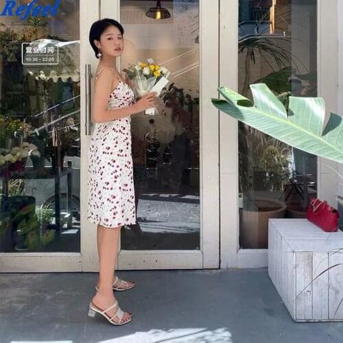 Summer women midi dress red floral print white vintage front drawstring long dresses sexy femme vestidos