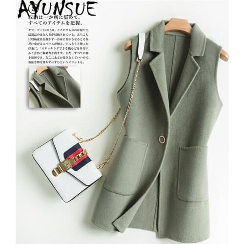 AYUNSUE 100% Wool Coat Female Sleeveless Jacket Womens Vest Spring Autumn Elegant Vests Coats for Women Casaco Feminino D82026