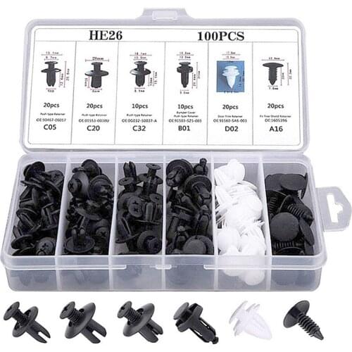 100pcs Trim Panel Retainer Fastener Kit Mixed Auto Fastener Clip Car Body Push Retainer Pin Rivet Bumper Door Car Accessories