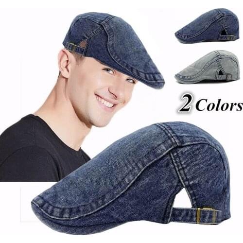 4 Seasons Classic Women Cabbie Duckbill Golf Beret Hats & Caps Cotton Sun-Resistant Men WomenWashedDenim Peaked Flat