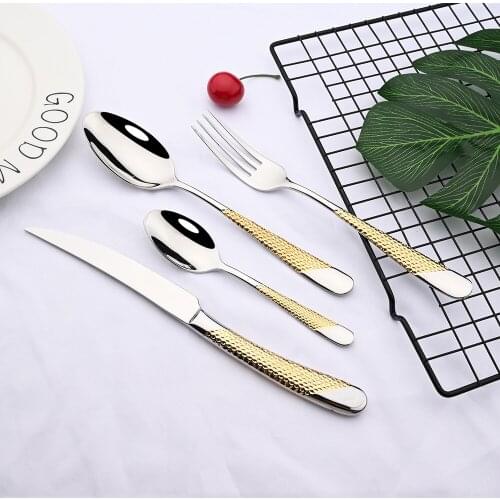 4Pcs Dinnerware Cutlery Set 304 Stainless Steel Western Gold Kitchen Fork Tea Spoon Steak Knife Tableware Silverware For Home