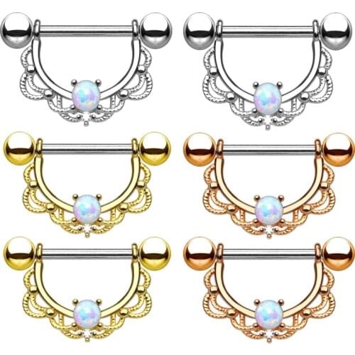 ARVIN 1 pair Stainless Steel Opal Nipple Piercing Straight Rod Nipple Ring Breast Nail Piercing Sexy Body Jewelry For Women 14G