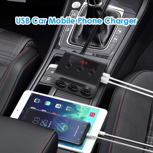 Auto Car Cigarette Lighter Socket 4 USB Port Phone Charger Car Charger Auto USB Cigarette Light 100W 3 Way 12-24V