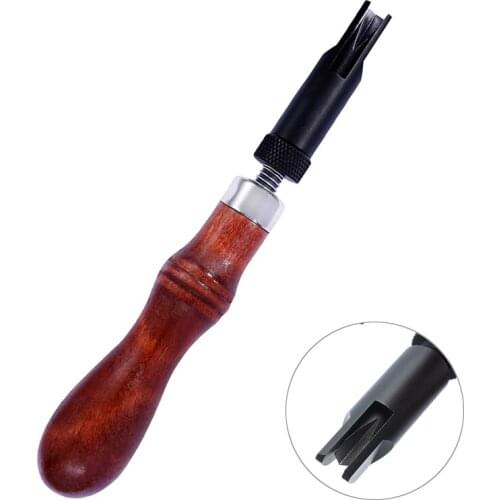 Nonvor Wood Handle Durable V Type Push Grooving Device Sewing Leather Craft Tools Adjustable Handle Groover Craft Gouge Tools