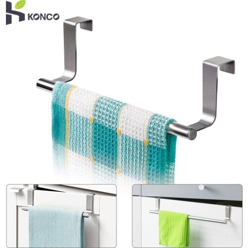 Stainless Steel Door Hook Kitchen Cabinet Door Back Towel Hanger Rack Bathroom Traceless Nail-free Towel Pole Organizer