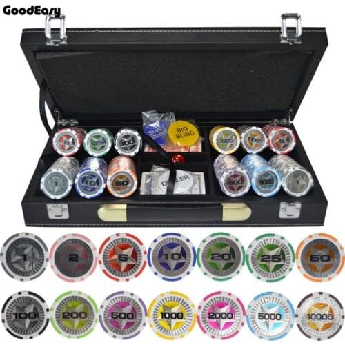 200,300,400,500PCS/Set New Casino Texas Hold'em ABS Poker Chips With Star Trim Sticker Poker Chip Set with Leather Suitcase