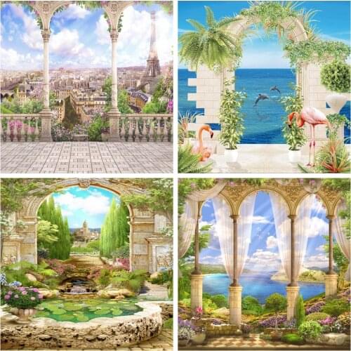 Yeele Landscape Pillar Arch Door Flowers Curtain Baby Photography Backdrop Photographic Decoration Backgrounds For Photo Studio