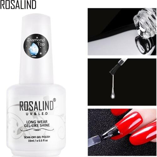 ROSALIND Top Coat Gel Nail Polish Diamond Transparent Soak Off UV Primer Gel Vernis 15ml Long Lasting Gel Lacquer Art Manicure