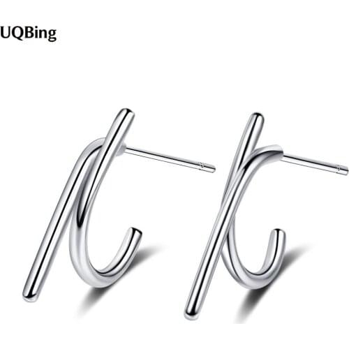 Geometric 925 Sterling Silver Cross Shape Stud Earrings Women Gifts Jewelry