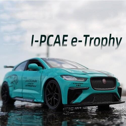 Hot 1:32 scale wheels Jaguar I-Pace e-trophy diecast sport car metal model with light sound pull back vehicle toys for gifts