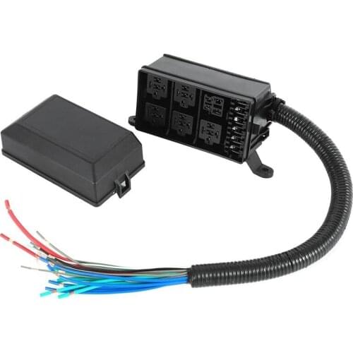 12-Slot Fuse Relay Box Kit 6 Relays Box K 6 ATC/ATO Fuses Holder Block for Automotive and Boat Car Marine Engine Bay