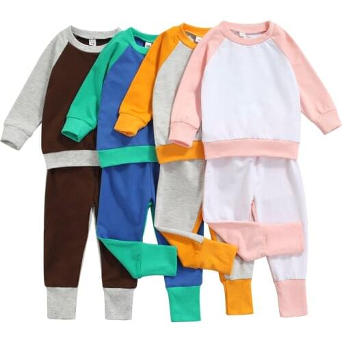 Lioraitiin 1-5Years Toddler Baby Girl Boy 2Pcs Sports Clothing Set Autumn Long Sleeve Patchwork Top Long Pants 4 Colors