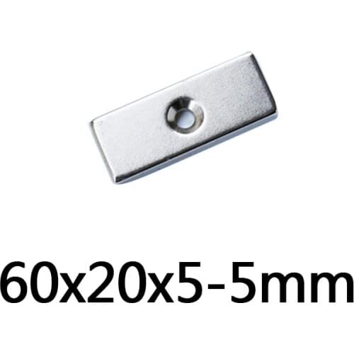 5/10/30pcs 60x20x5-5mm Strong Sheet Rare Earth Magnet 2 holes 5mm Block Rectangular Magnets Strip Magnetic 60*20*5-5mm