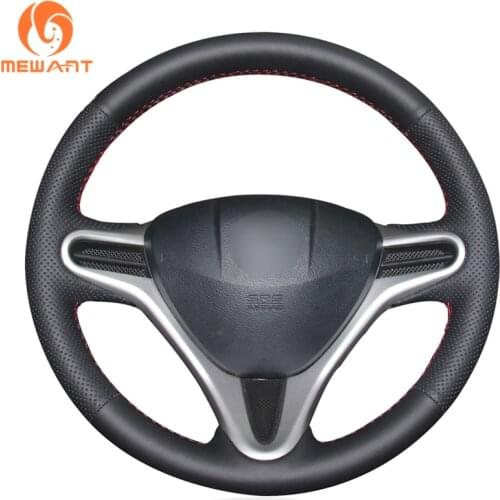 MEWANT Black Artificial Leather Car Steering Wheel Cover for Honda Jazz 2008-2014 City 2009-2013 Insight 2010 2011 2012