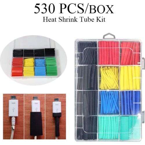 530pcs/Box Heat Shrink Tube Set Assorted Shrink Wrapping Sleeves Tubing Wire Cable Protector Heat-shrinkable Sheath 8 Sizes