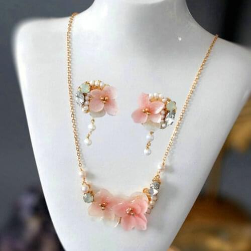 SINZRY original handmade natural pearl preserved flower summer chokers necklaces dangle earring sets lady jewelry set