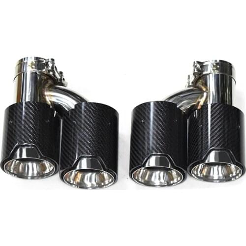 1 Pair Dual M Performance Glossy Silver Carbon Fiber Exhaust Tip H shape Muffler Tip Tailpipe For Universal Car Exhaust Pipe