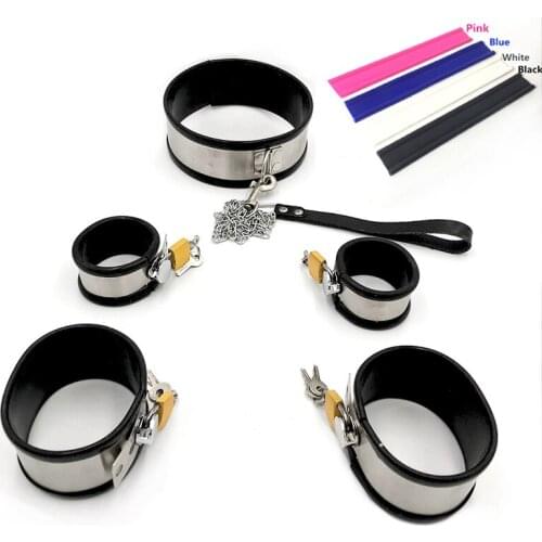 Stainless Steel + Silicone Bondage Ankle Cuffs Handcuffs Neckbrace BDSM Adults Games Flirt Sex Toys For Couples Restrictive Slav
