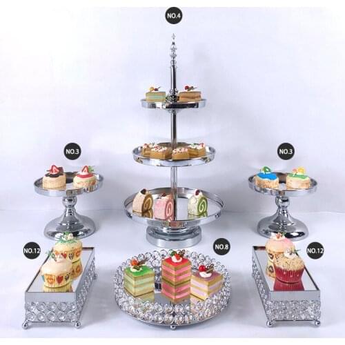 New hot High-quality 2020 Cake Stand Set silver Crystal Metal Cupcake decorations Dessert Pedestal Party Display cake tray