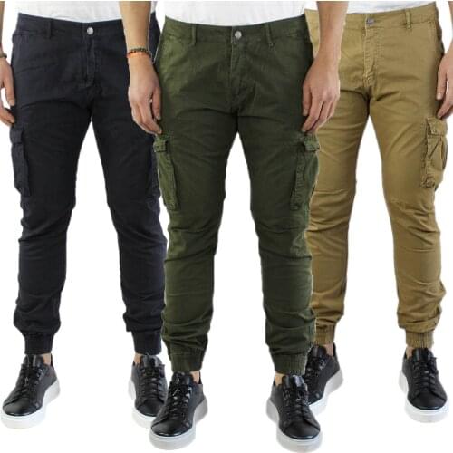 Man Cargo pants side pockets Slim Fit army green blue black beige
