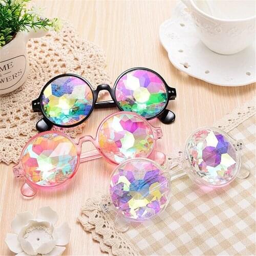 Kaleidoscope Glasses Rave festival Round Sunglasses Women Party Psychedelic Prism Diffracted Lens Holographic Sunglasses Female