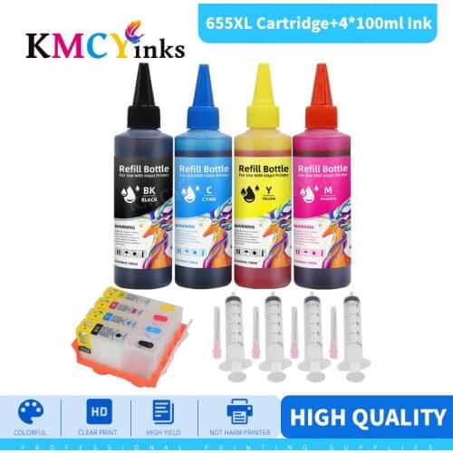 KMCYinks 655XL Compatible for HP 655 Refillable ink Cartridge Deskjet ink advantage 4625 4615 3525 5525 + 4 Bottle Printer Ink