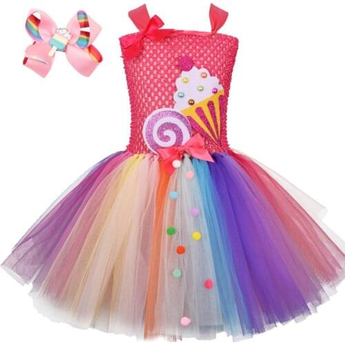 Girls Lollipop Tutu Dress Kids Ice Cream Rainbow Birthday Party Tulle Dresses Set Girl Candy Tutu Costume 1-12Y