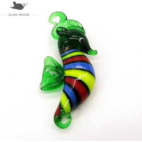 Floating green glass sea horse Figurine bubble ball Aquarium fish tank Home Decor charm accessories Art marine animal Pendant