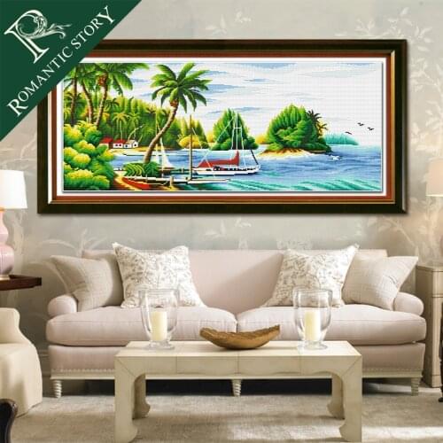 Romantic Story Coconut Island Scener Decorations Cross Stitch Needlework DIY 11CT Printing Cross Stitch For Embroidery Kits