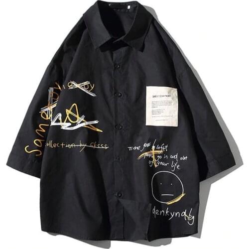 Fashion Korean Shirts Men Casual Summer Autumn Shirt Homme Hip Hop Shirts Male Harajuku Tops Streetwear Punk Funny Blouse Shirt