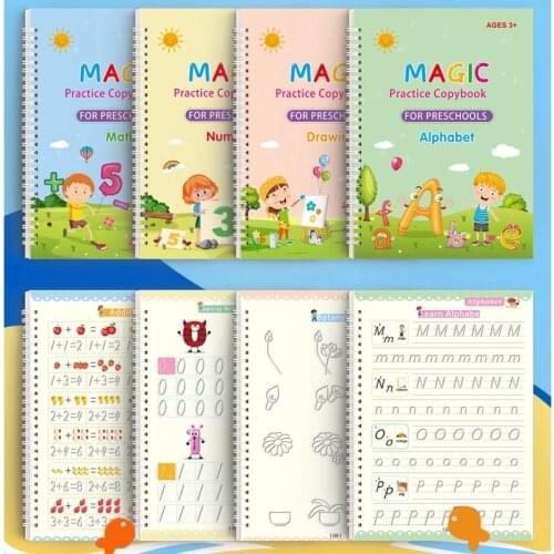 Sank Magic Practice Copybook 3D Groove Reusable Writing English Book for Kid Calligraphy Wipe-free Children Mprove Writing Speed