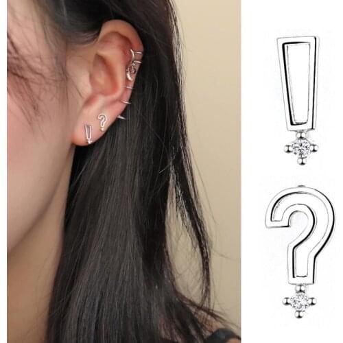 Earrings female cute couple asymmetric small earrings fun sexy exclamation question mark character earrings