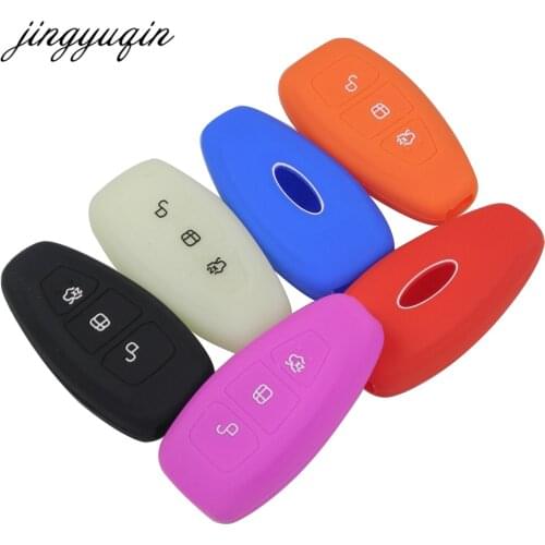 Jingyuqin 50pcs/lot Silicone Car Key Case Holder For ford Fiesta Focus Mondeo C-Max B-Max Kuga Rubber Smart Key Cover