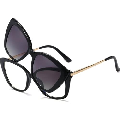 2 In 1 Polarized Clip Sunglasses Women Men Cat Eye Anti Blue Light Glasses Frame Optical Magnetic Driving Eyewear
