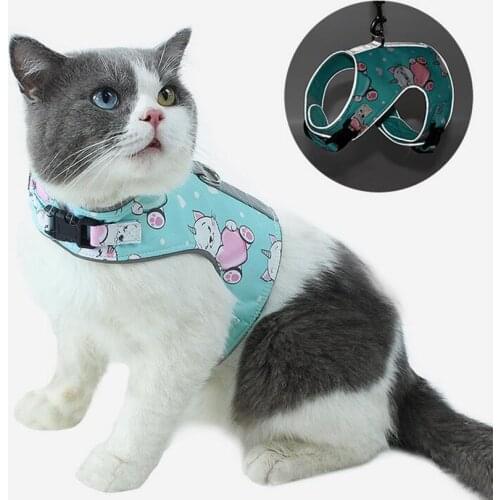 ADEWEL Fashion Breathable Small Cat Harness And Leash Sets Mesh Puppy Harnesses Vest Katten Kitty Reflective Pet Harness