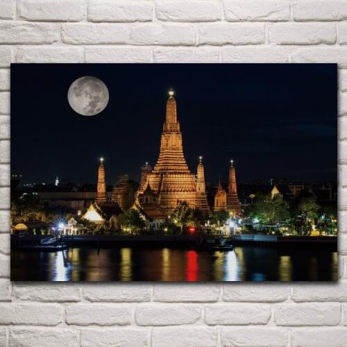 Wat Arun Noch Luna Tailand Bangkok unique building nightscape living room home decor wall art wood frame fabric poster KP262