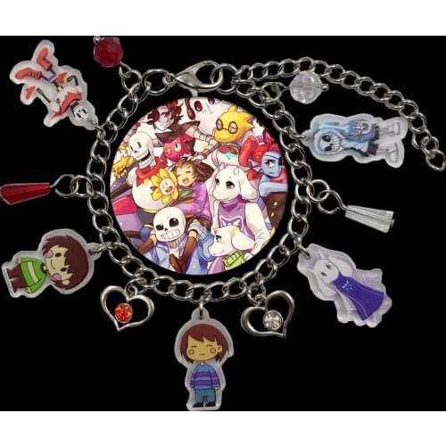 Unique Handmade Hot Game Acrylic Charm Undertale Sans Chain Anime Bracelet For Women Heart Bead Cute Lovers Birthday Gift