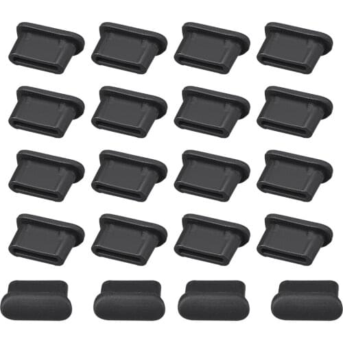 Uxcell 20pcs Type C Silicone Protectors Cap Port Cover Anti Dust 6.5 x 1 mm Inside Install Black