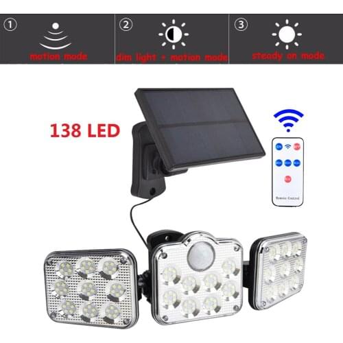 138 led seperable remote Solar Lights Motion Sensor Waterproof Solar Powered Lamp Garden Decoration Street Wall Outdoor Lighting